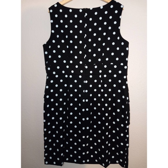 Signature Sabrina Formal Career Pencil Polka Dot Sleeveless Black Blue 16W Dress - Picture 6 of 11